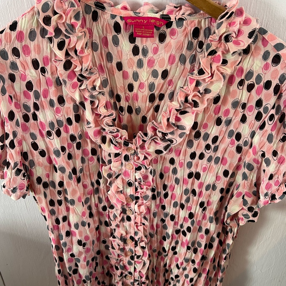 Sunny Leigh Pink and Black Ruffle Top